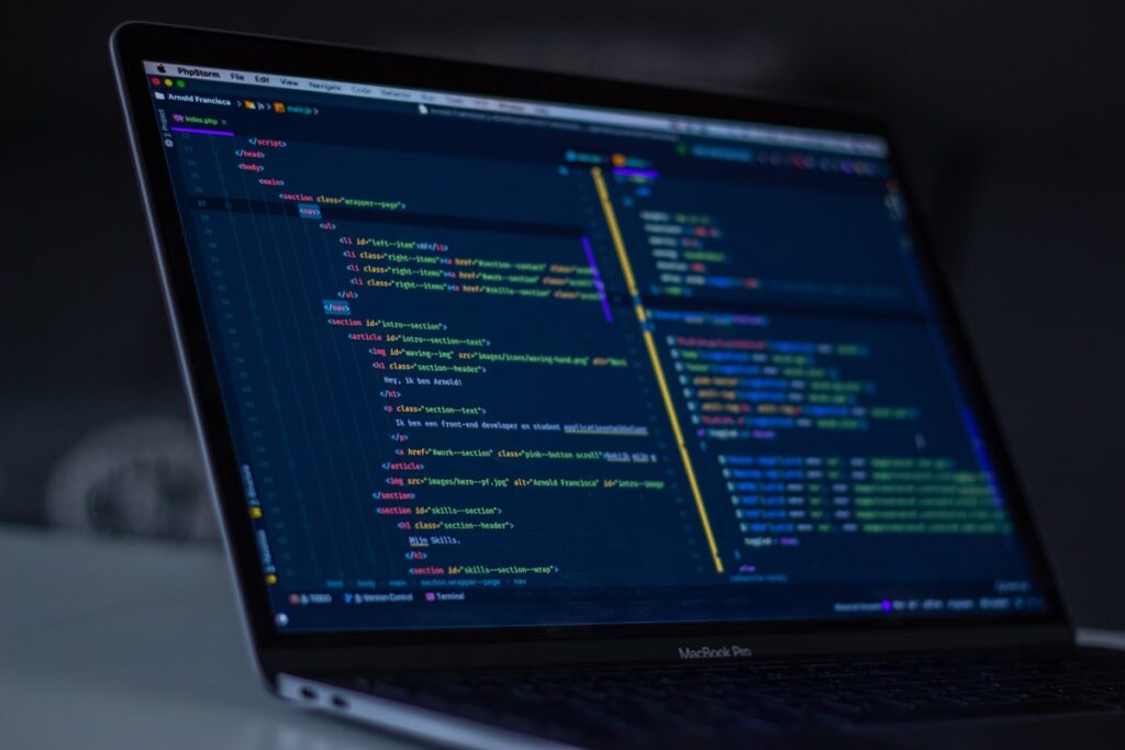 Source code displayed on monitor